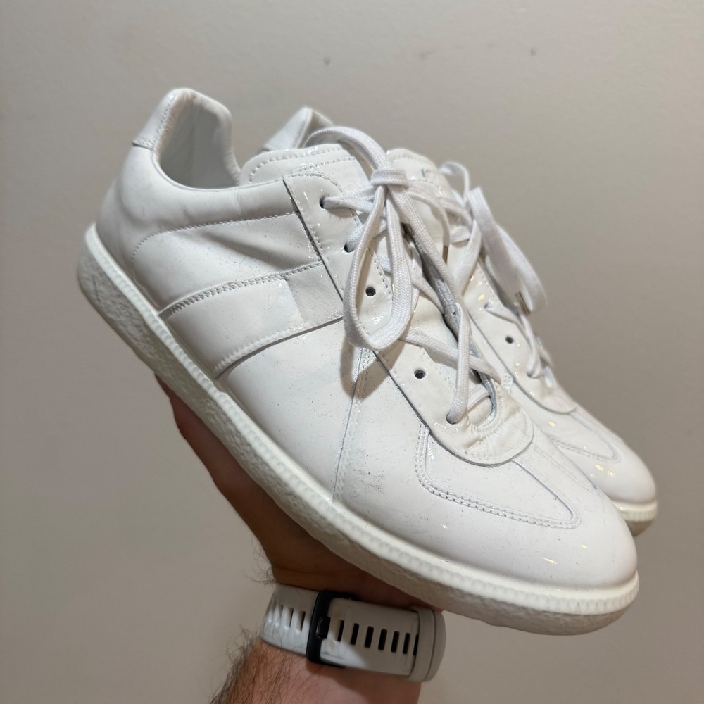 Maison Margiela Replica White Patent Glitter Leather Sneakers GAT Mens